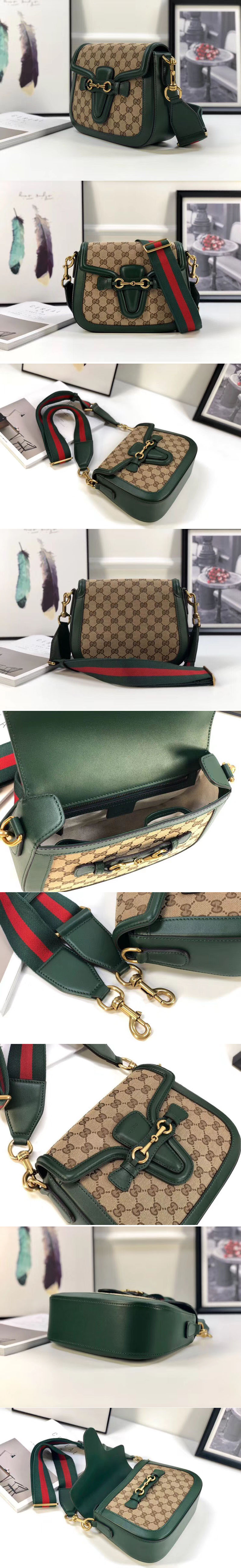 Replica Gucci 383848 Lady Web Original GG Canvas Shoulder Bag Green
