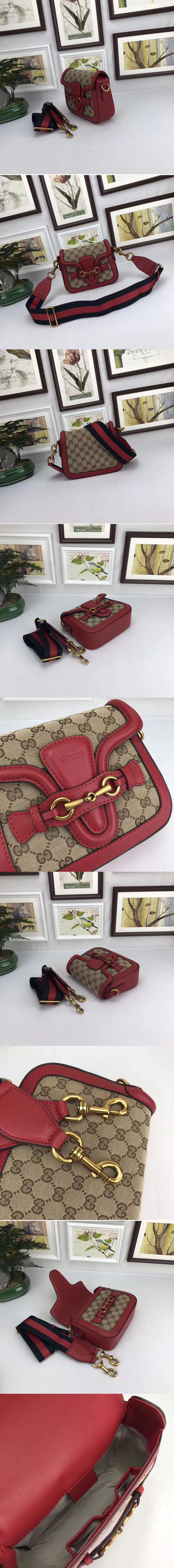 Replica Gucci 384821 Lady Web Leather Shoulder Small Bags Red