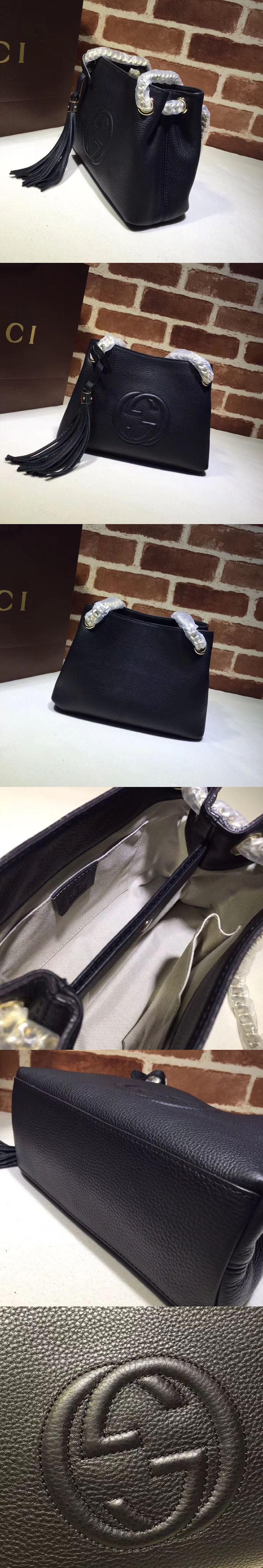 Replica Gucci 387043 GG Soho Leather Chain Strap Shoulder Bag Black