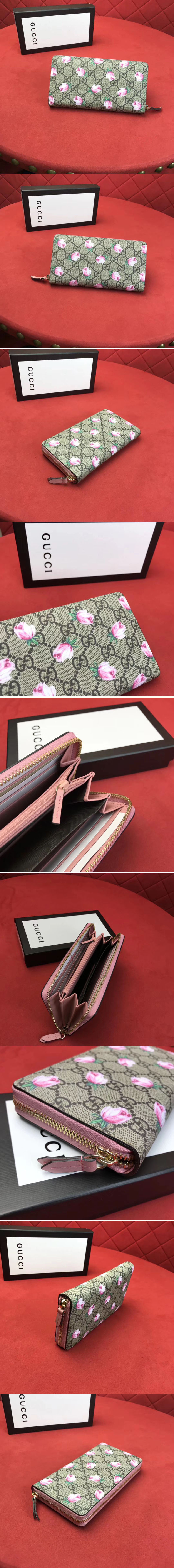 Replica Gucci 408667 GG Canvas With Calfskin Leather Rose Printed Wallet
