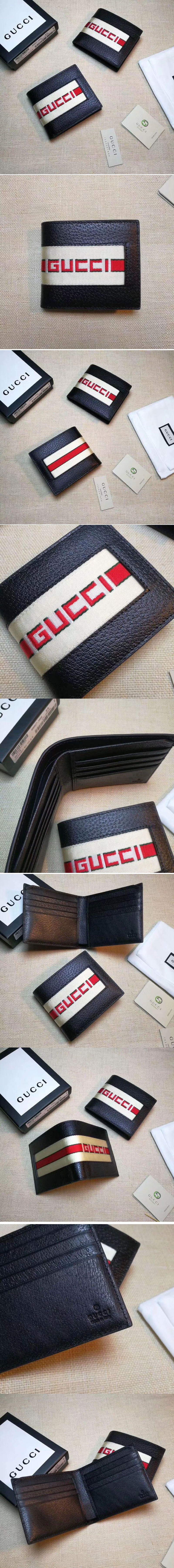 Replica Gucci 408827 Stripe leather wallet Black