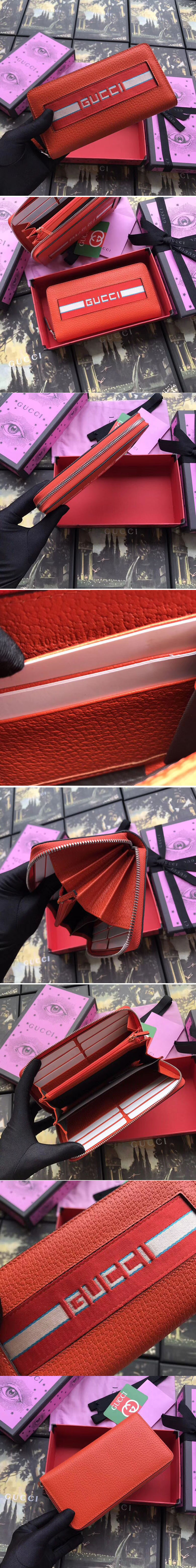 Replica Gucci 408831 Original Calfskin Leather With Print Zip Around Wallet Red
