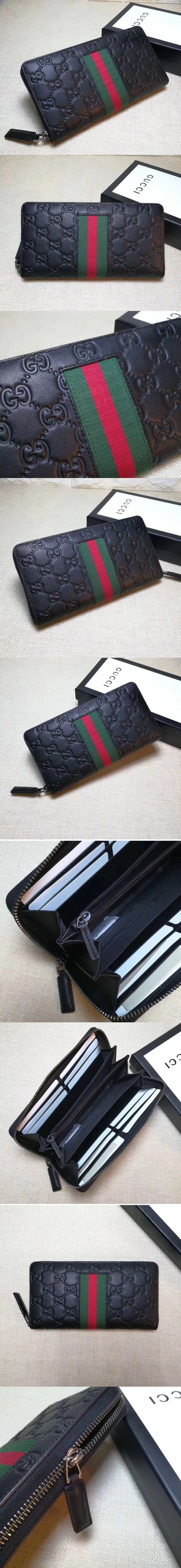 Replica Gucci 408831 Signature Web zip around wallet Black
