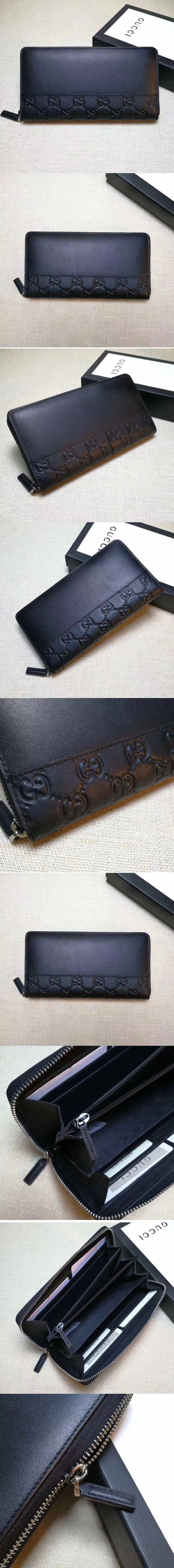 Replica Gucci 408839 Leather Zip Around Wallet Black