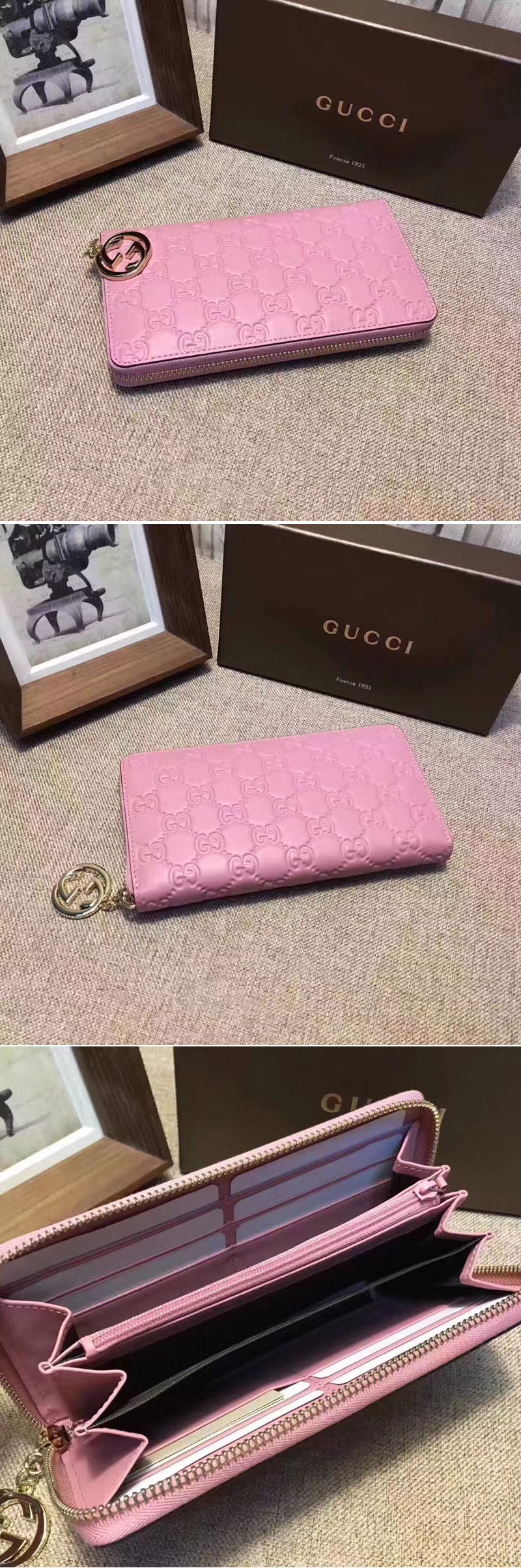 Replica Gucci 409342 Icon Gucci Signature wallet Pink