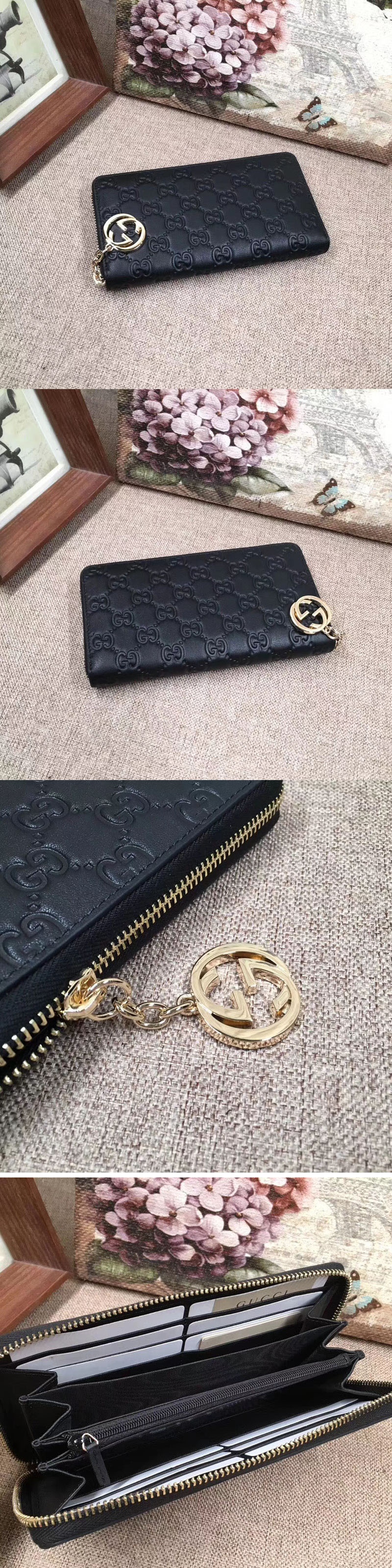 Replica Gucci 409342 Icon Gucci Signature wallet Black