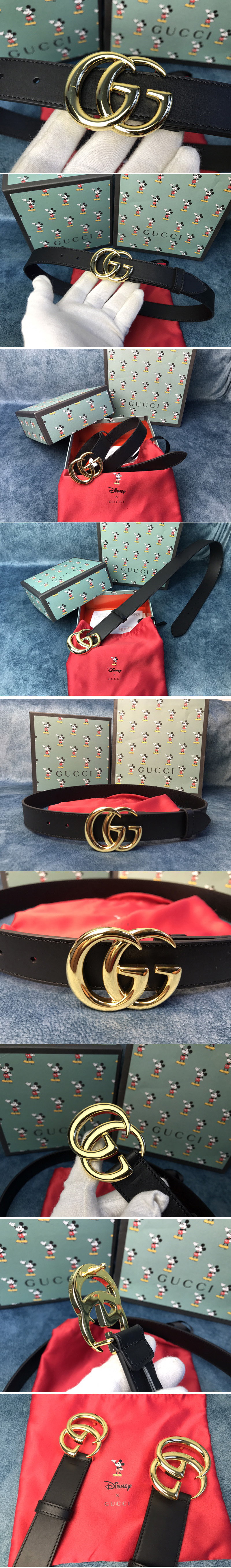 Replica Gucci 414516 GG Marmont leather 30mm belt with shiny buckle in Black leather