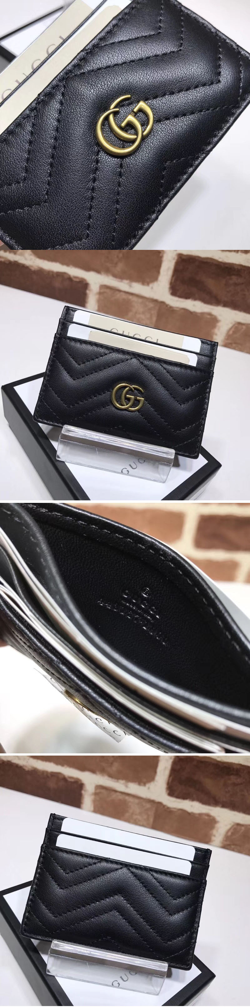 Replica Gucci 443127 GG Marmont Original Matelasse Leather Card Case Black