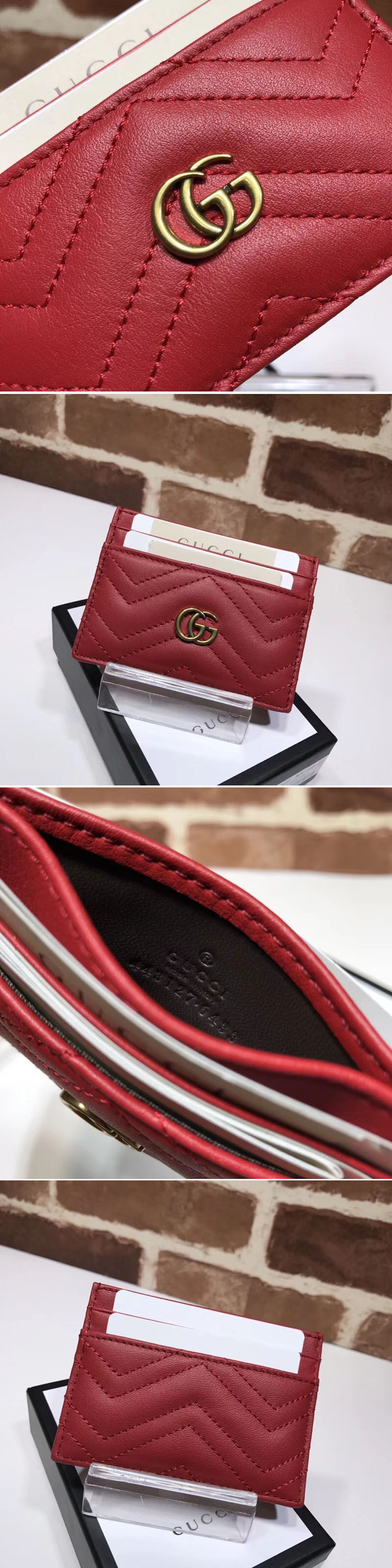 Replica Gucci 443127 GG Marmont Original Matelasse Leather Card Case Red