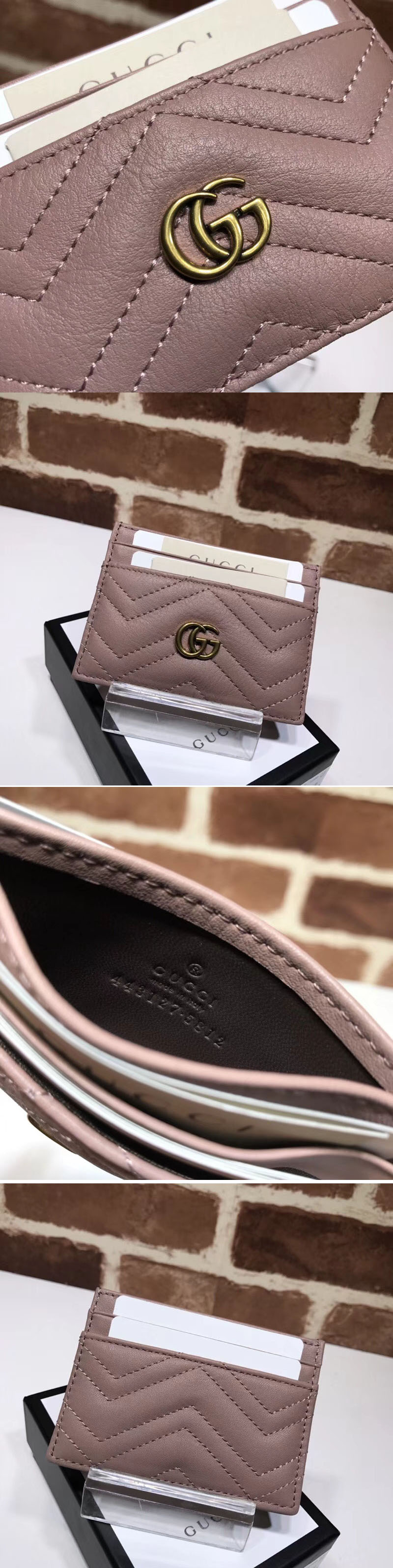 Replica Gucci 443127 GG Marmont Original Matelasse Leather Card Case Pink