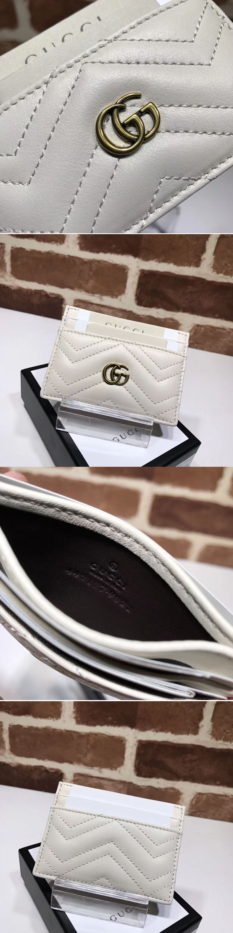 Replica Gucci 443127 GG Marmont Original Matelasse Leather Card Case White