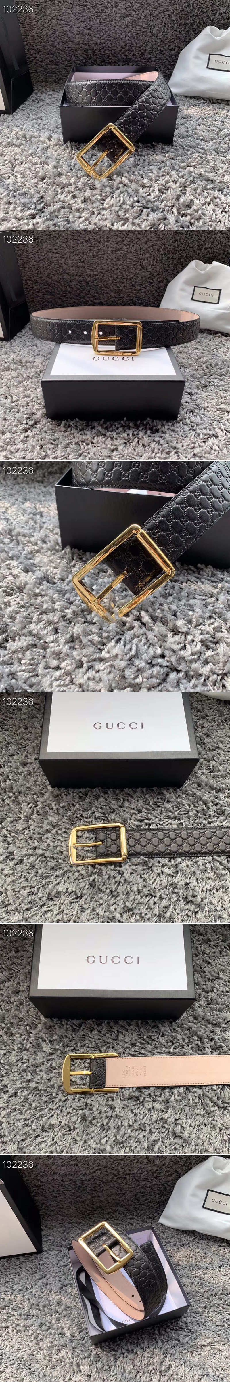 Replica Men's Gucci 449716 40mm Gucci Signature belt with Gold GG Buckle in Black Signature leather
