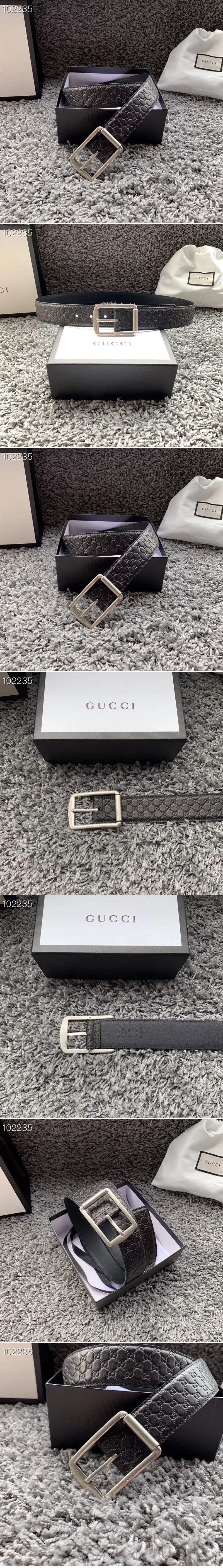 Replica Men's Gucci 449716 40mm Gucci Signature belt with Silver GG Buckle in Black Signature leather