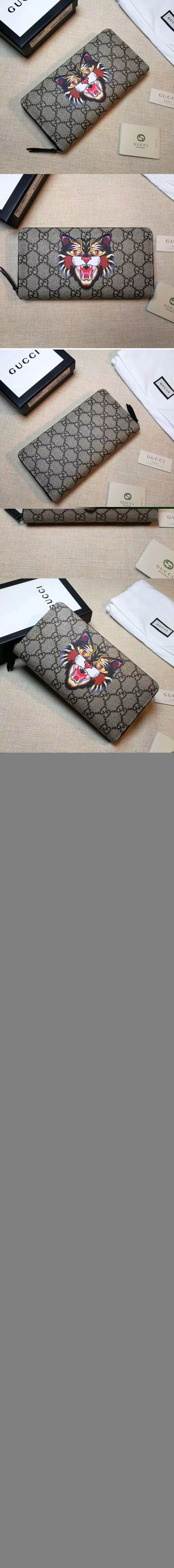 Replica Gucci 451273 Angry Cat print GG Supreme zip around wallet