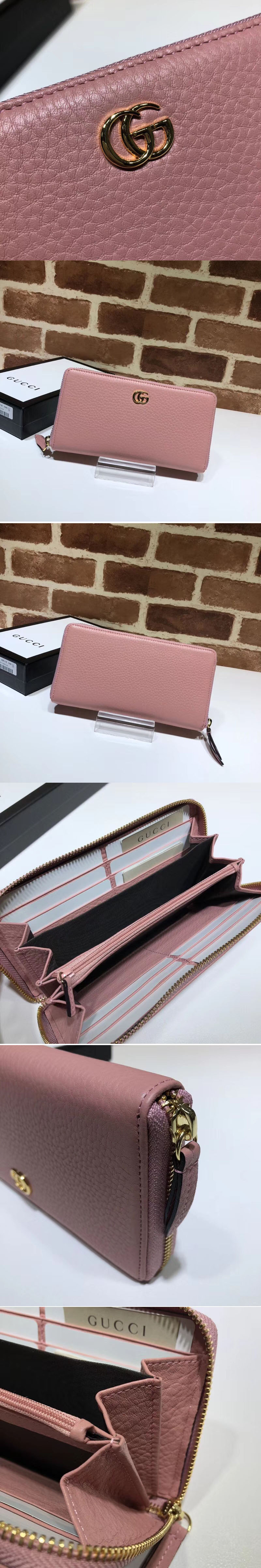 Replica Gucci 456117 Leather Zip Around Wallet Pink
