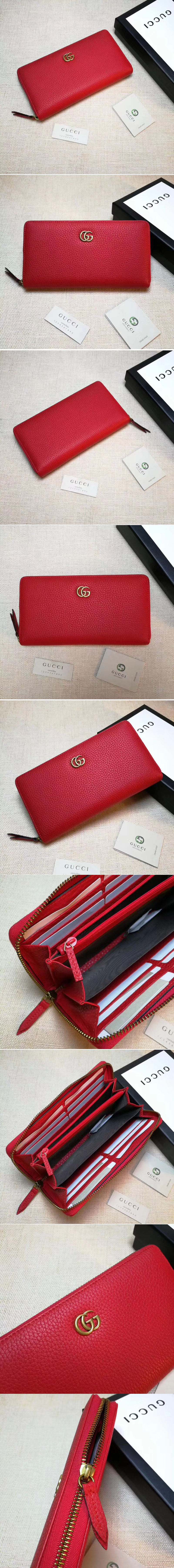 Replica Gucci 456117 GG Marmont leather zip around wallet Red