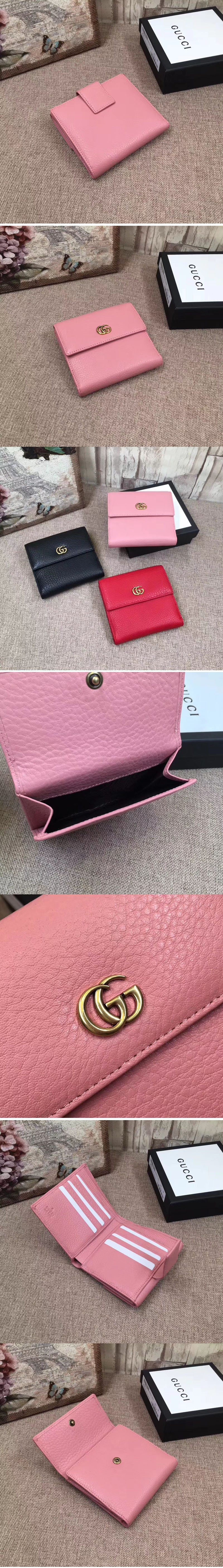 Replica Gucci 456122 Leather french flap wallet Pink