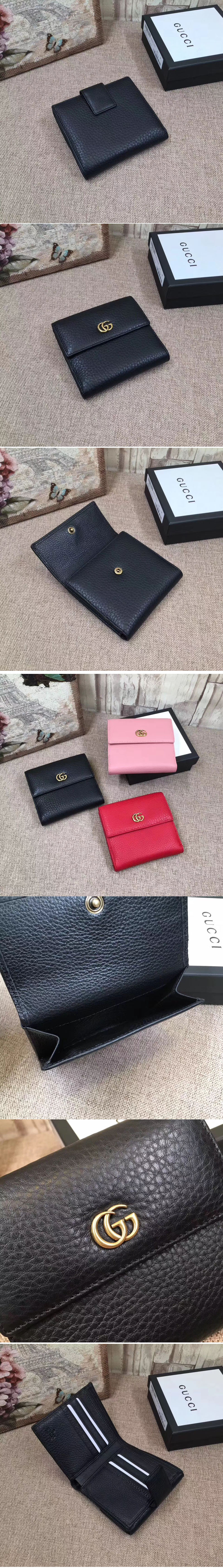 Replica Gucci 456122 Leather french flap wallet Black