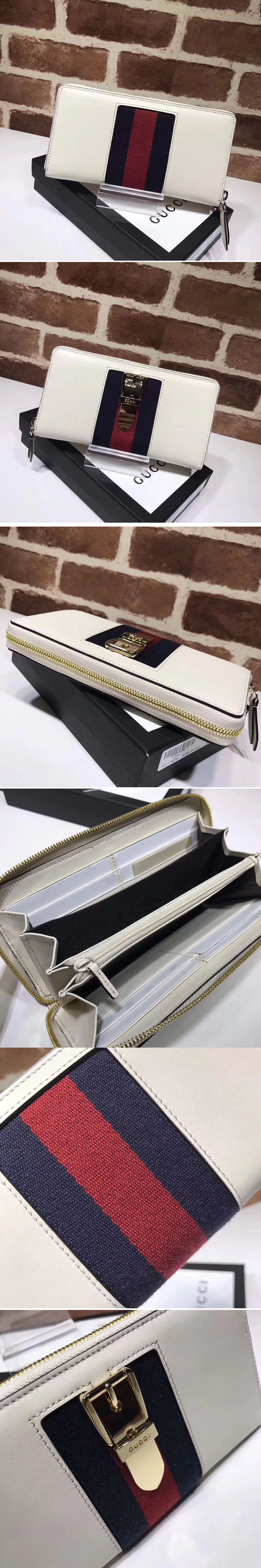 Replica Gucci 476083 Sylvie leather zip around wallet White