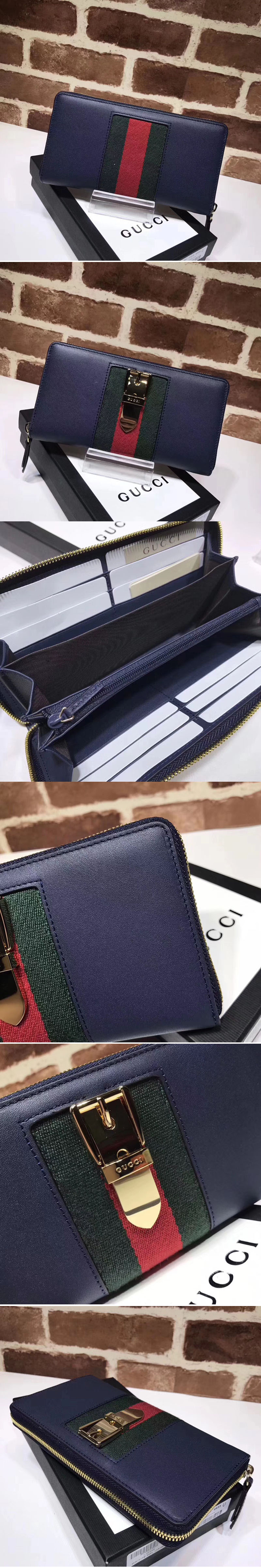 Replica Gucci 476083 Sylvie leather zip around wallet Blue
