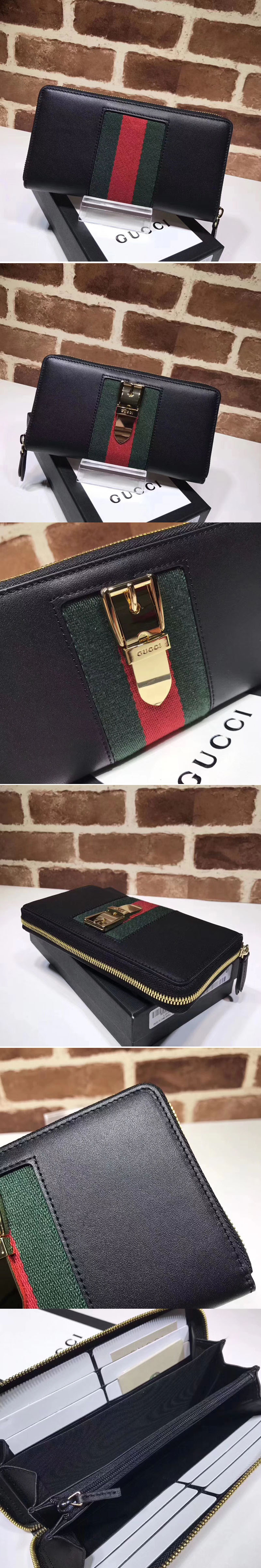 Replica Gucci 476083 Sylvie leather zip around wallet Black