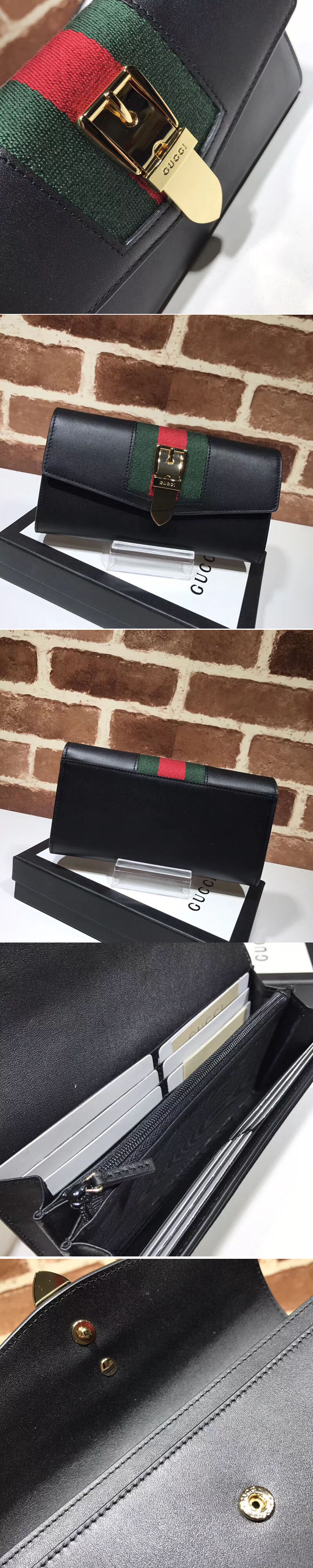 Replica Gucci Sylvie Leather Bi-Fold Wallet 476084 Black