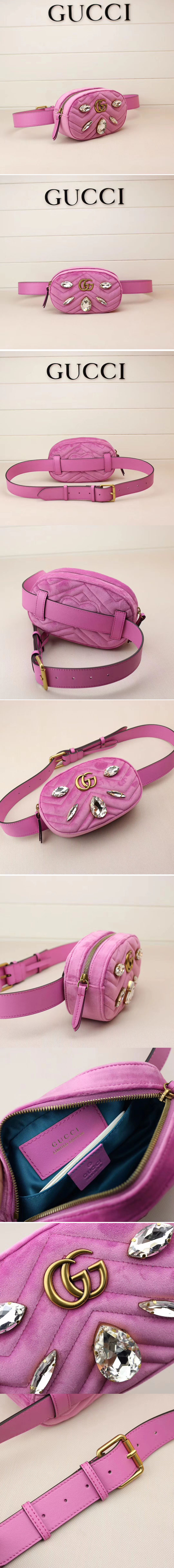 Replica Gucci 476434 GG Marmont belt bags Pink Velvet