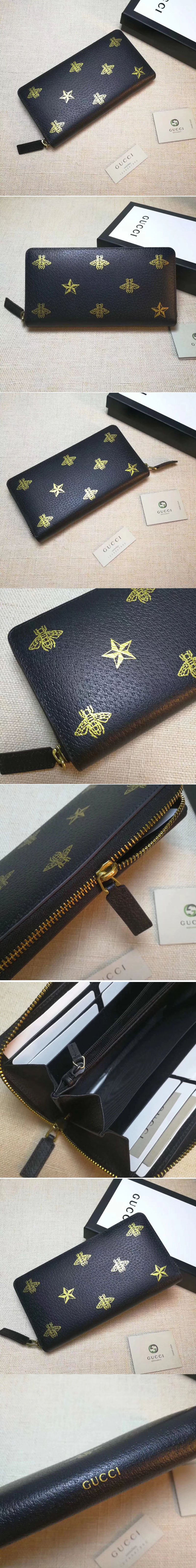 Replica Gucci 495062 Bee Star leather zip around wallet
