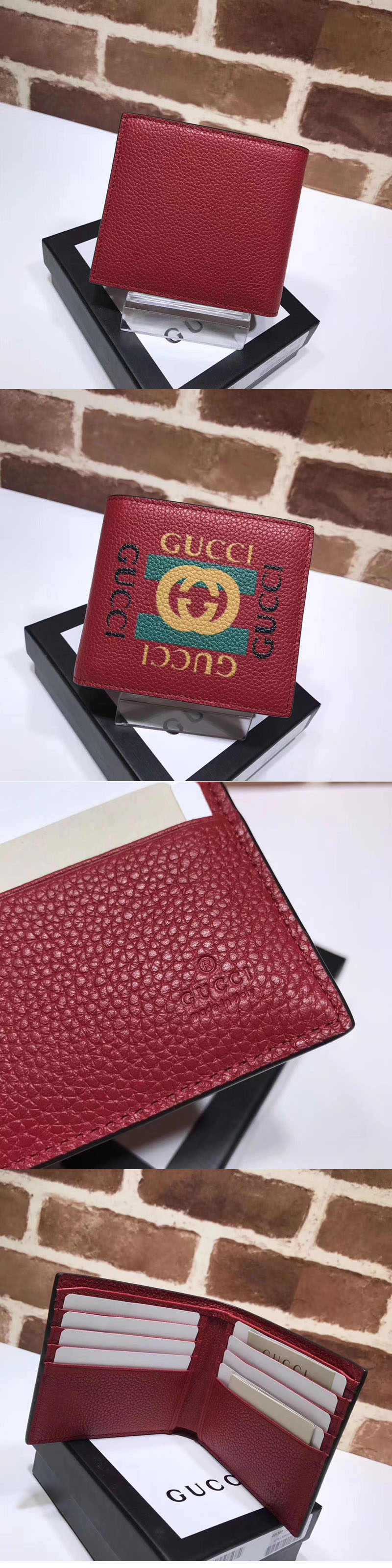 Replica Gucci 496309 Print leather bi-fold wallet Red