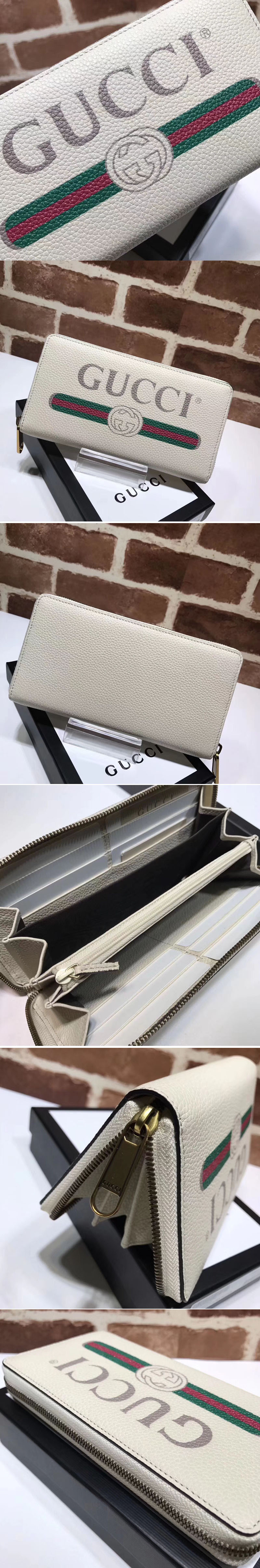 Replica Gucci 496317 logo leather zip around wallet White