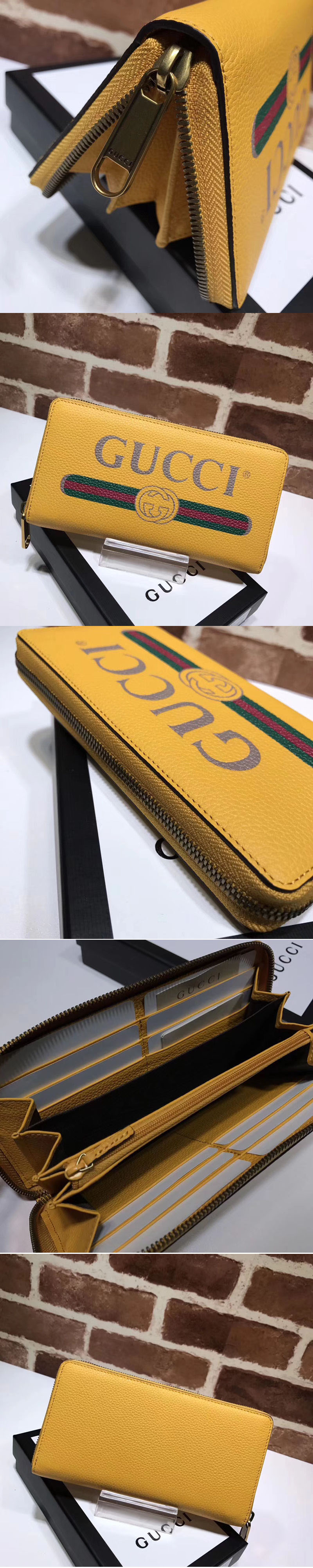 Replica Gucci 496317 logo leather zip around wallet Yellow