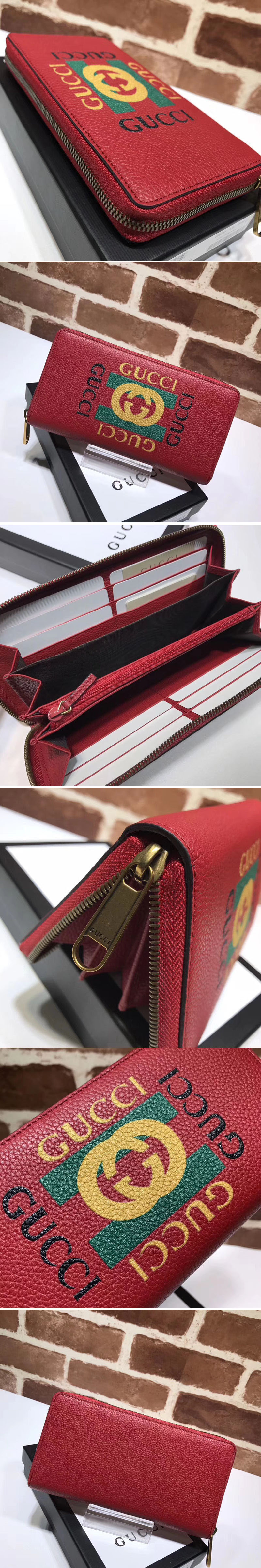 Replica Gucci 496317 logo leather zip around wallet Red