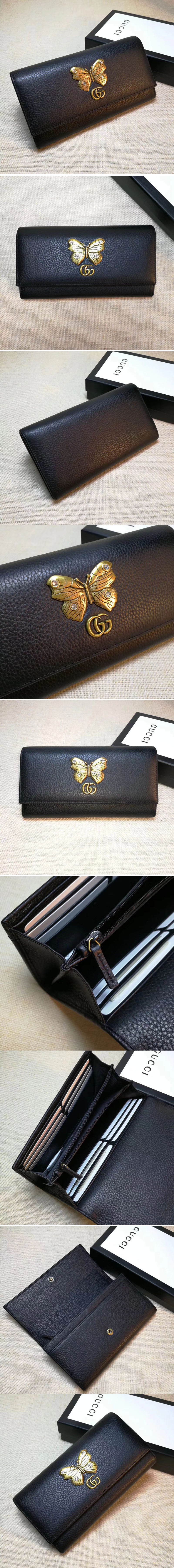 Replica Gucci 499359 Leather continental wallet with butterfly Black
