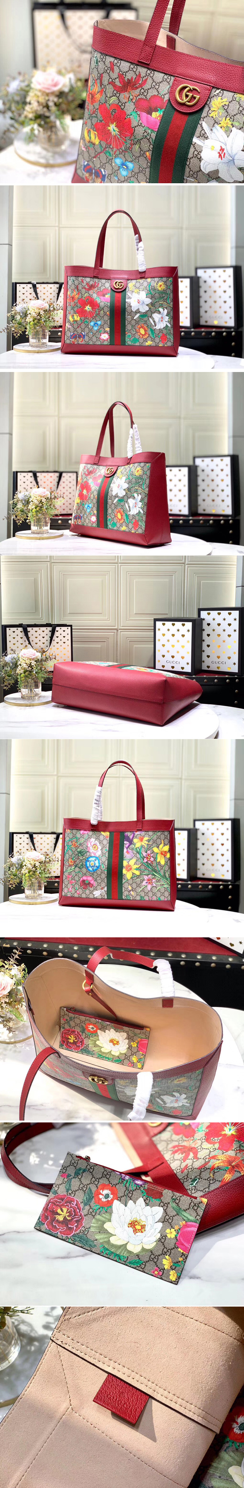 Replica Gucci 547947 Ophidia GG Flora medium tote bag Beige/ebony GG Supreme canvas with Flora print