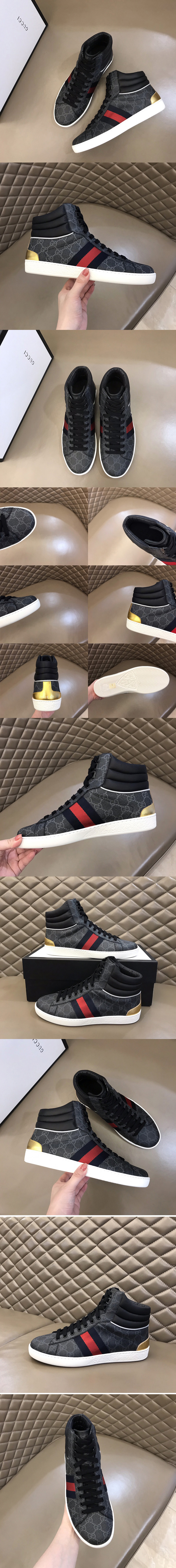 Replica Gucci 555197 Men's Ace GG high-top sneaker in Black GG Supreme canvas