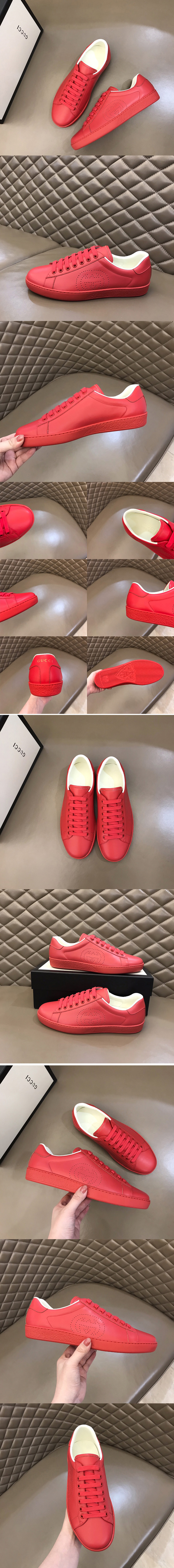 Replica Gucci 599147 Men's Ace sneaker with Interlocking G in Hibiscus red leather