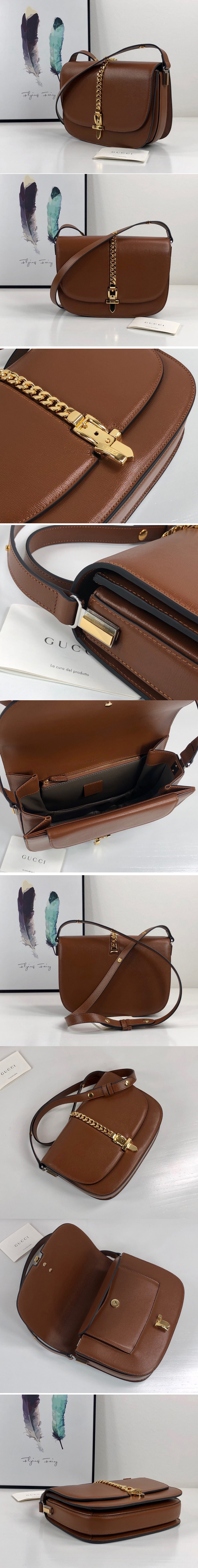 Replica Gucci 601067 Sylvie 1969 small shoulder bag in Brown Leather