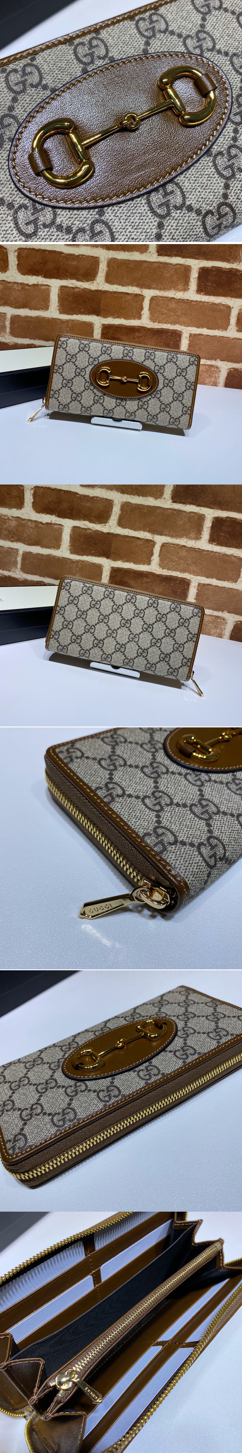 Replica Gucci 621889 Gucci 1955 Horsebit zip around wallet in Beige/ebony GG Supreme canvas