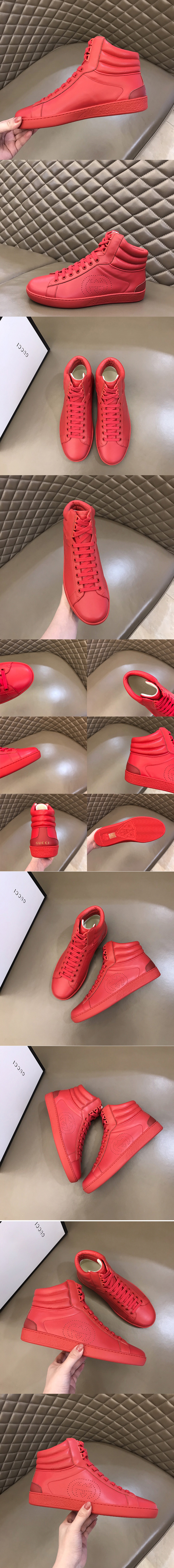 Replica Gucci 625672 Men's high-top Ace sneaker in Hibiscus red leather
