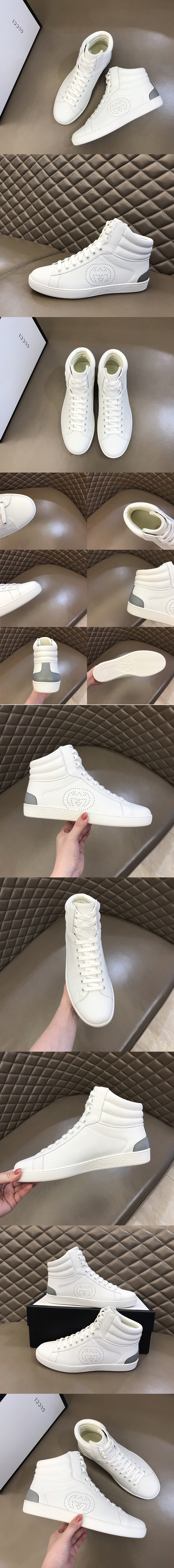 Replica Gucci 625672 Men's high-top Ace sneaker in White leather