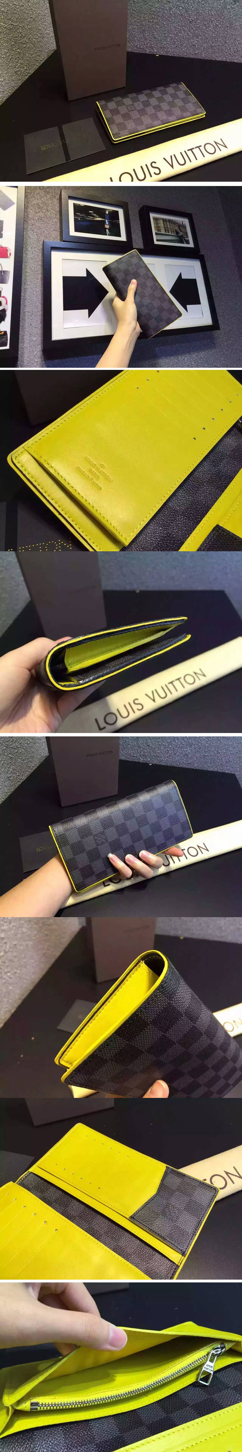 Replica Louis Vuitton N63252 Damier Graphite Canvas Brazza Wallet Anis