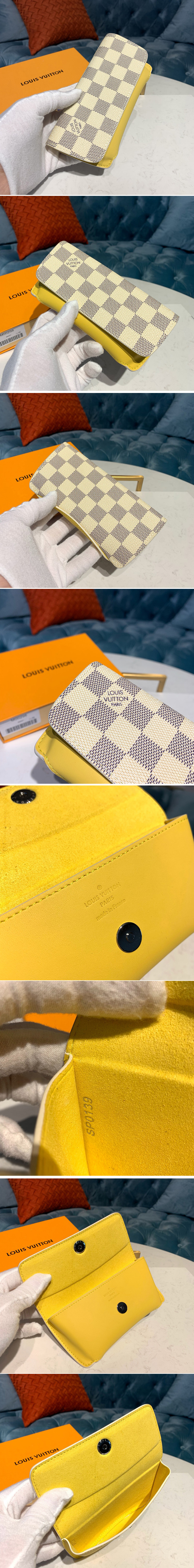 Replica Louis Vuitton GI0372 LV Woody glasses case in Damier Azur Canvas