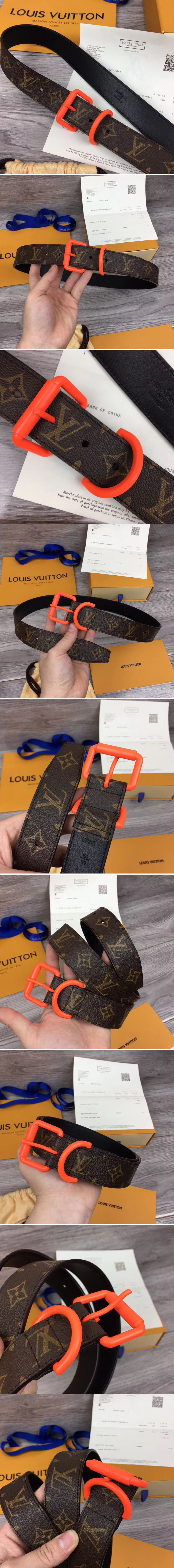 Replica Louis Vuitton 35mm LV Monogram Solar Rey Belt With Orange Buckle