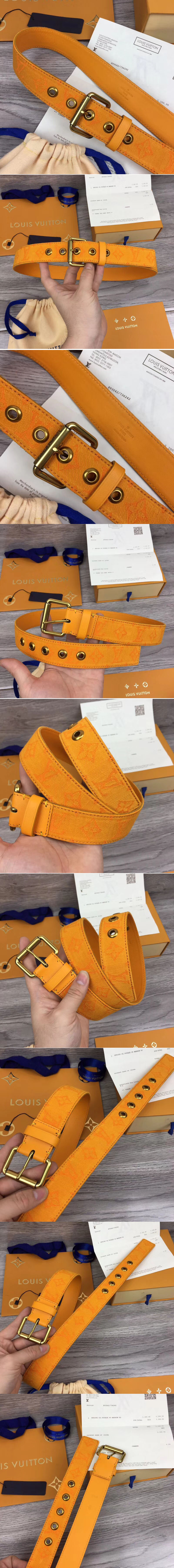 Replica Louis Vuitton M0175T LV Signature 35mm Belt Orange Monogram Denim