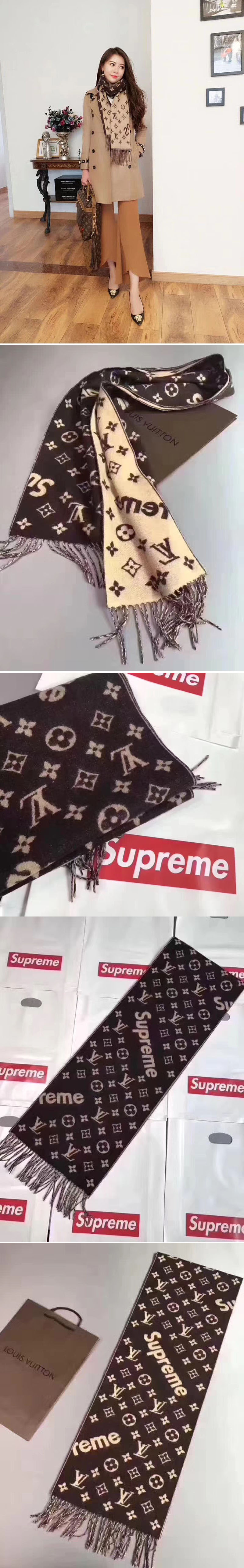 Replica Louis Vuitton x supreme Monogram Scarf And Shawl Coffee