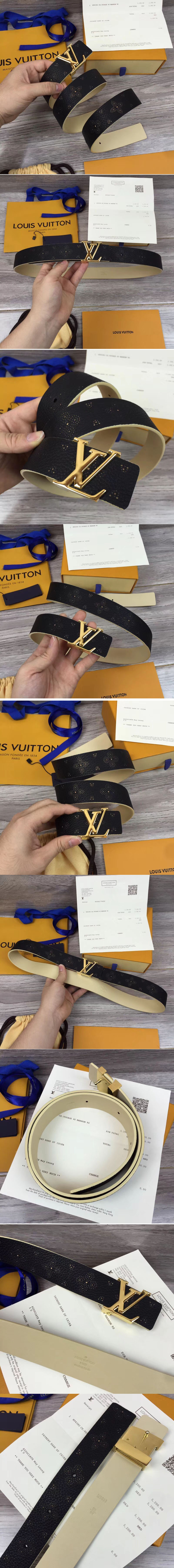 Replica Louis Vuitton M0008U LV Iconic 35MM Taurillon Leather Belts Gold Buckle