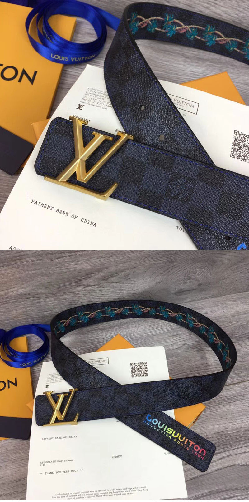 Replica Louis Vuitton M0020U Damier Print 40mm Reversible Damier Graphite Canvas Gold Buckle