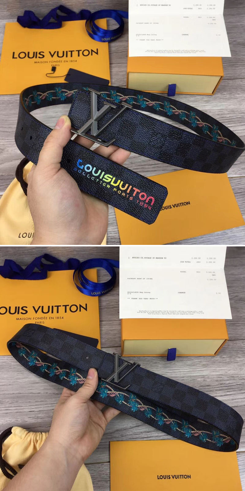 Replica Louis Vuitton M0020U LV Damier Print 40mm Reversible Damier Graphite Canvas PVD Buckle