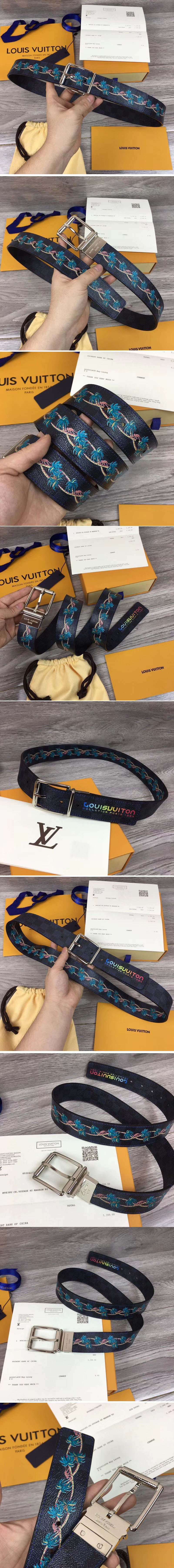 Replica Louis Vuitton M0020U LV Damier Print 40mm Reversible Mens Belts Damier Graphite Canvas Silver Buckle