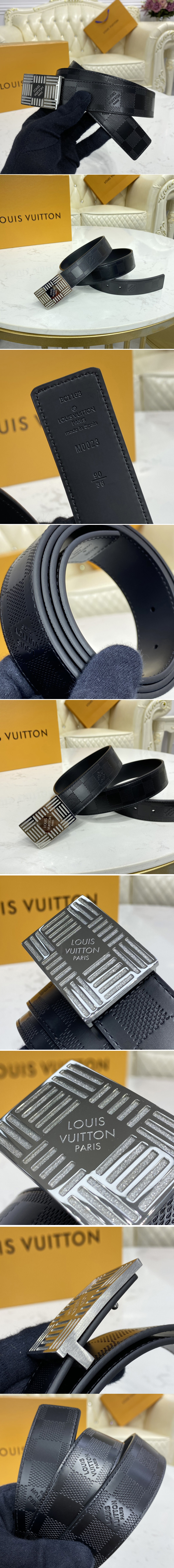 Replica Louis Vuitton M0023U LV Damier Plate 35mm reversible belt in Damier Infini With Silver Buckle